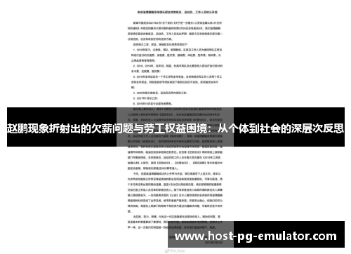 赵鹏现象折射出的欠薪问题与劳工权益困境:从个体到社会的深层次反思 赵鹏现象折射出的欠薪问题与劳工权益困境:从个体到社会的深层次反思